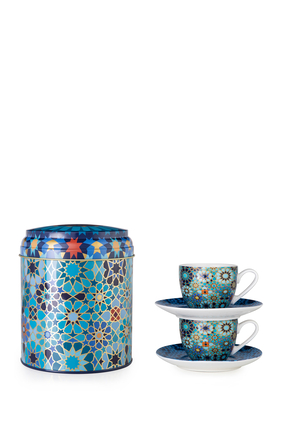Moucharabieh Tin Box With Cups and Saucers Set of Two